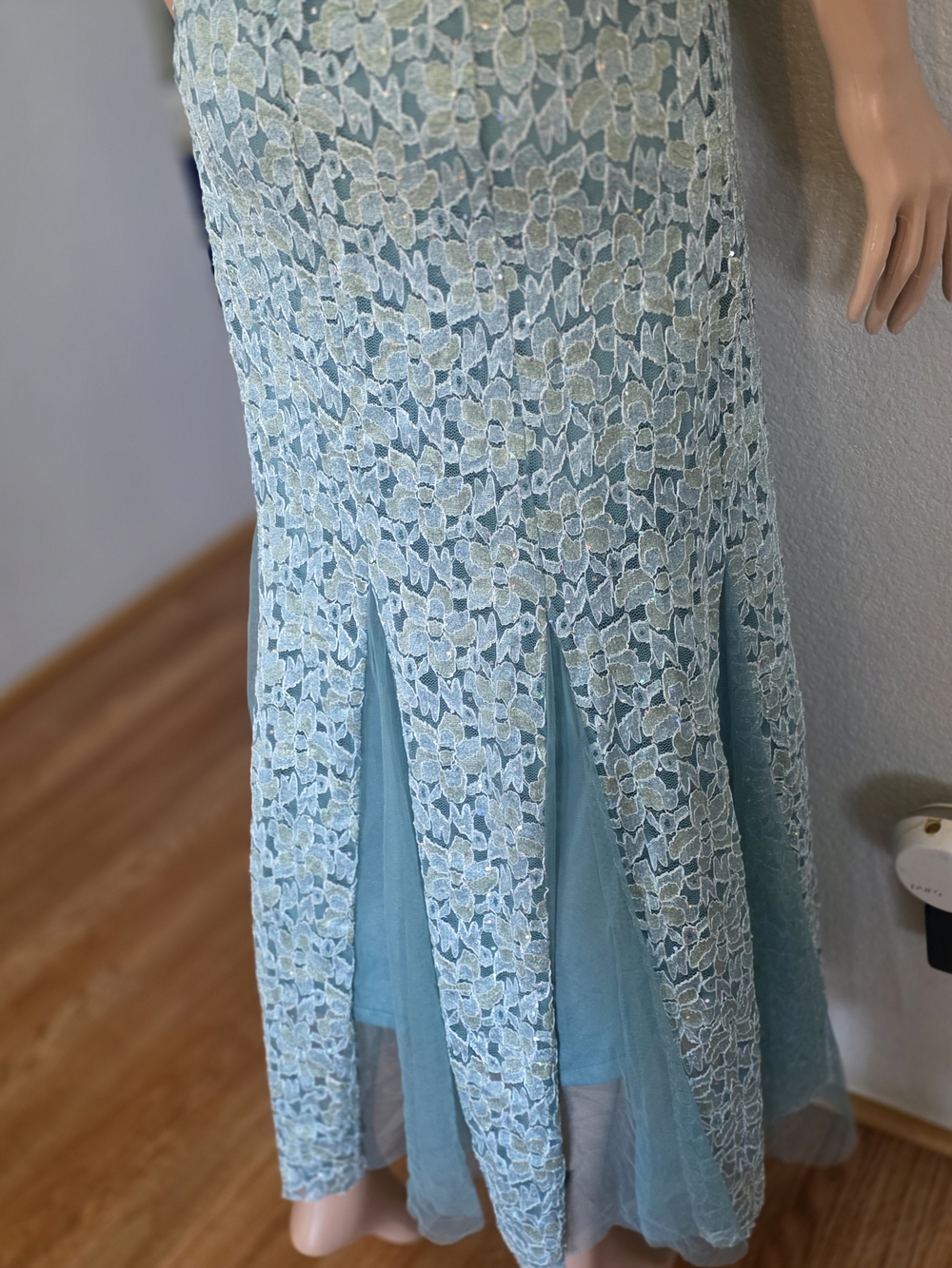 Light Blue Lace Panel Maxi Skirt